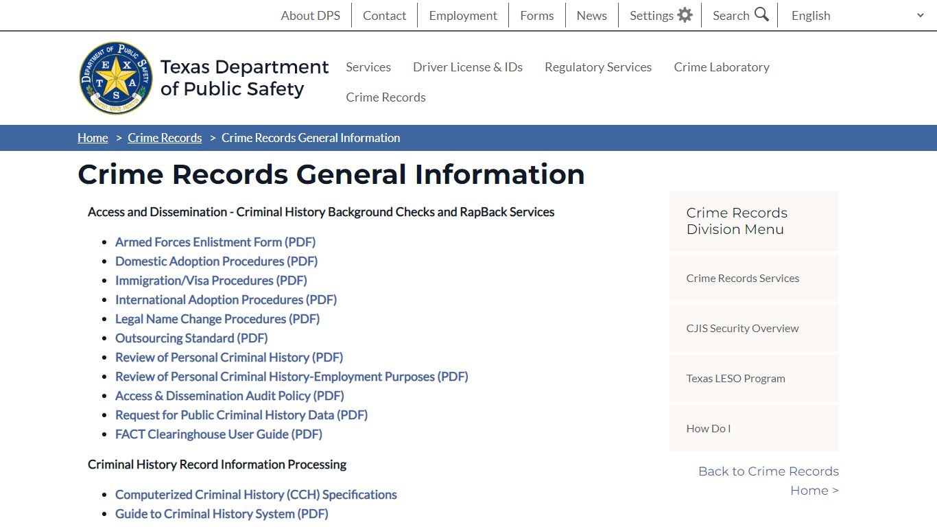 Crime Records General Information | Department of Public Safety